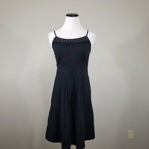 Ann Taylor Loft 0 Black Fit Flare Dress Whimsigoth Cute Goth LBD Embellished